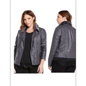 Torrid Lace Up Back Faux Fur Collar Moto Jacket size 12
